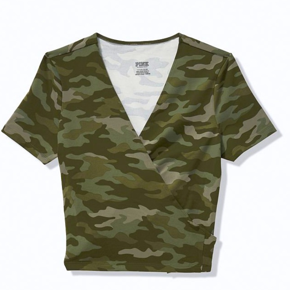 Victoria’s Secret PINK Green Camo Ultimate Wrap Top (XS)